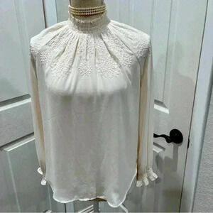 Ann Taylor Loft high neck embroidered, cottage core, Prairie core